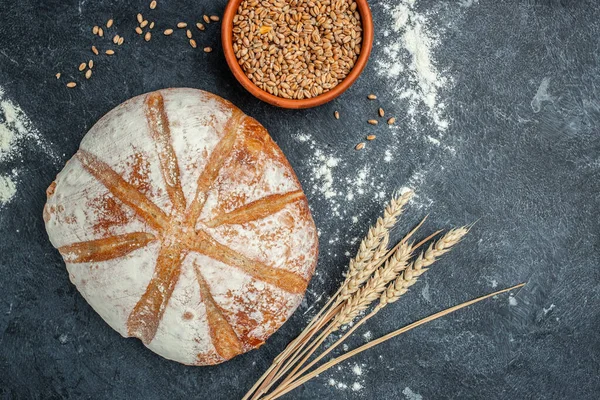 Organický Chléb Pečený Doma Pšeničné Mouky Banner Menu Místo Receptu — Stock fotografie