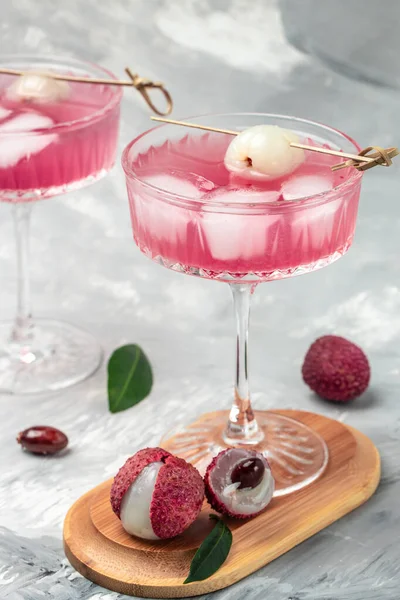 Lychee Juice Lychee Cocktail Glass Fresh Fruits Restaurant Menu Dieting — Stockfoto
