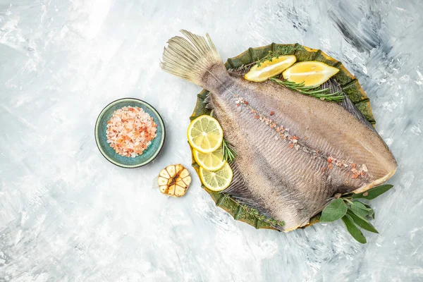 Flounder Fish Raw Seafood Banner Menu Recipe Place Text Top — Foto de Stock