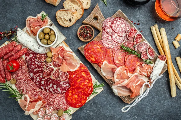 Cold Meat Plate Italian Snacks Food Ham Prosciutto Salami Pork — Stock Photo, Image