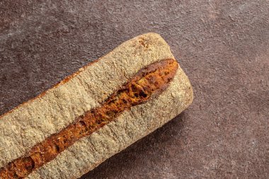 Fransız ekmeği, konsept mutfak veya fırın. afiş, menü, metin için tarif yeri, üst görünüm.