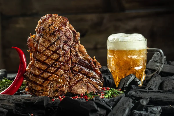 Pivní Steak Grilovaný Steak Džbánek Piva Banner Menu Místo Receptu — Stock fotografie
