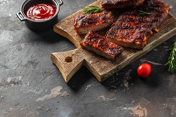Grilled Smoked Ribs Barbeque Sauce Delicious Barbecued Ribs Food Recipe — Stock Photo, Image