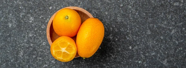 Citrus Kumquat Fruits Dark Background Organic Food Market Long Banner — Stockfoto