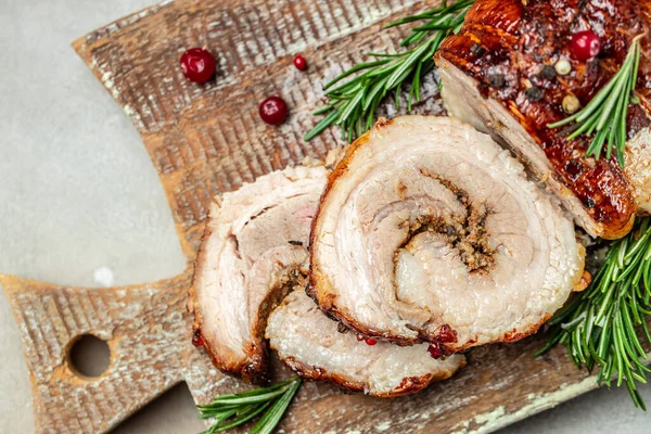 stock image Roast roll with spices and cranberry. Food recipe background. Close up.