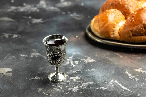 Challah Brood Shabbat Wijn Traditioneel Joods Shabbat Ritueel Shabbat Shabath — Stockfoto