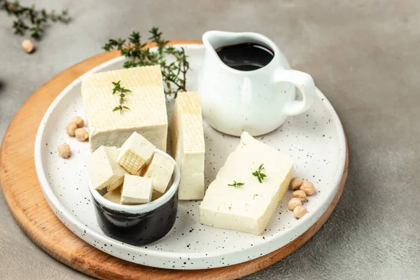 Cubes Fromage Tofu Sur Fond Clair Bannière Menu Lieu Recette — Photo