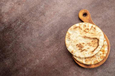 Pita ekmeği, tortilla, ekmek. Metin ve üst görünüm için pankart menüsü tarifi yeri,