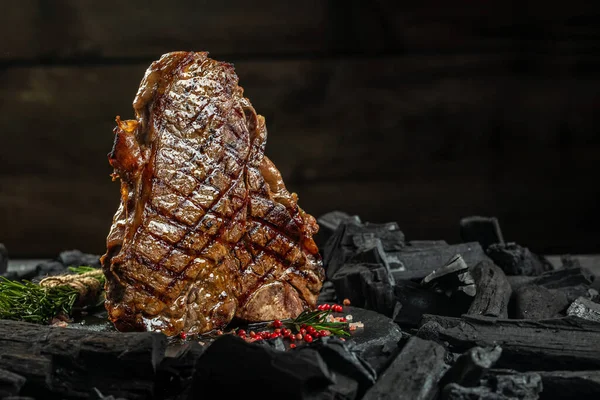 stock image T-bone or porterhouse beef meat Steak for steakhouse menu. banner, menu, recipe place for text.