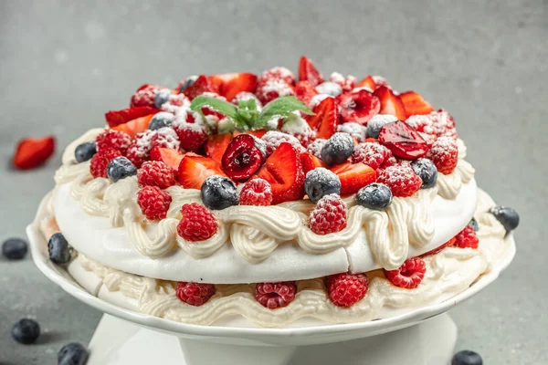 Dessert meringue with berries, cake Pavlova, catering banner menu recipe