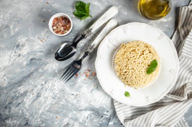 Ev yapımı makarna, restoran menüsü, diyet, yemek kitabı tarifi üst görünümü,