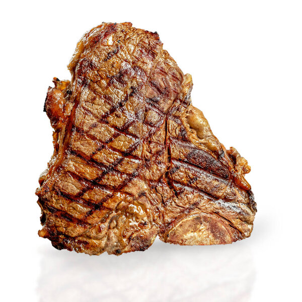 Grilled tbone beef steak. Medium rare porterhouse meat Steak isolated on white.