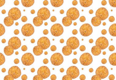 Beyaz arka planda ev yapımı yulaflı kurabiyeler. Kusursuz desen,