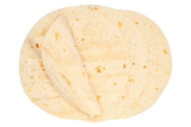 Beyaz arka planda izole edilmiş taco tortilla ya da pita lavash düz ekmek seti