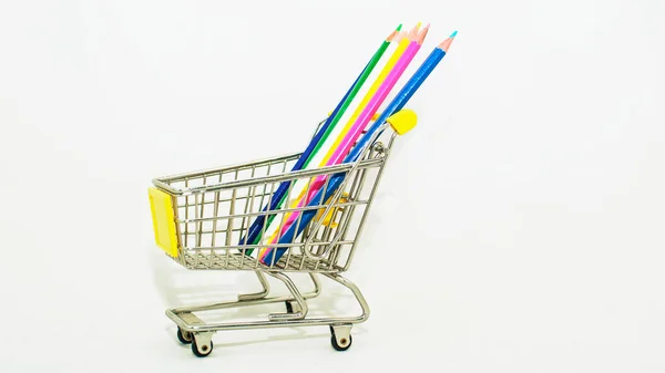 Colored Pencils Markers Basket Beautiful Background — Stock Photo, Image