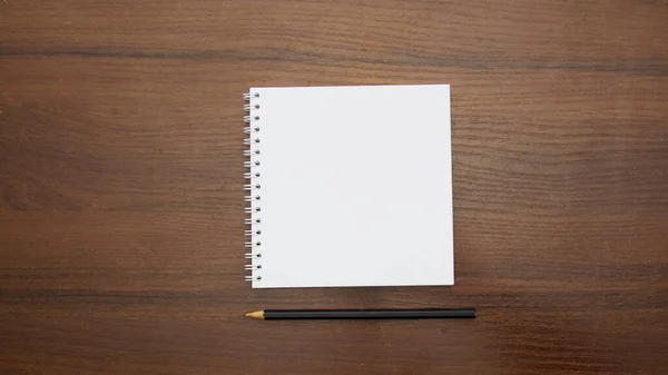 Üres Notebook Ceruza Toll Felülnézet — Stock Fotó