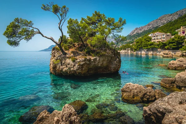 Stunning landscape with clean sea and unique rock island in the Adriatic sea. One of the best beautiful beach in Dalmatia, Brela, Makarska riviera, Croatia, Europe