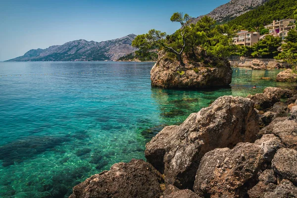 アドリア海のきれいな海とユニークな岩の島と絵のような自然の風景 ダルマチア ブレラ マカルスカ川 クロアチア ヨーロッパで最も美しいビーチの一つ — ストック写真