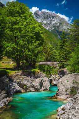 Slovenya 'nın en tanınmış rafting ve kano yerlerinden biri. Görkemli yürüyüş ve kano gezisi. Alp Vadisi, Bovec, Slovenya ve Avrupa 'daki Turkuaz Soca Nehri