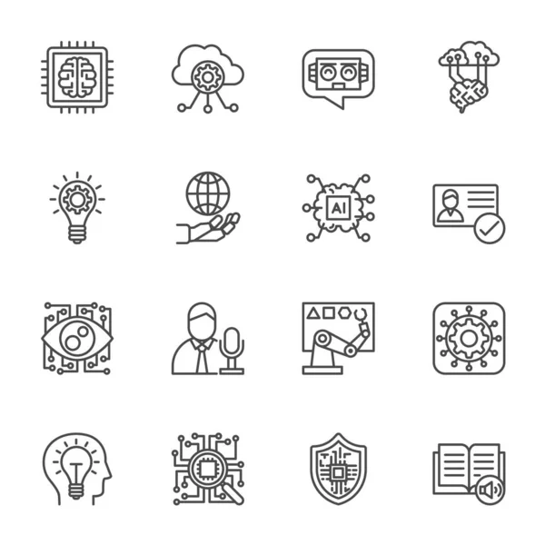 Artificial Intelligence Technology Machine Learning Icons Vector Thin Line Icons — Stock Vector