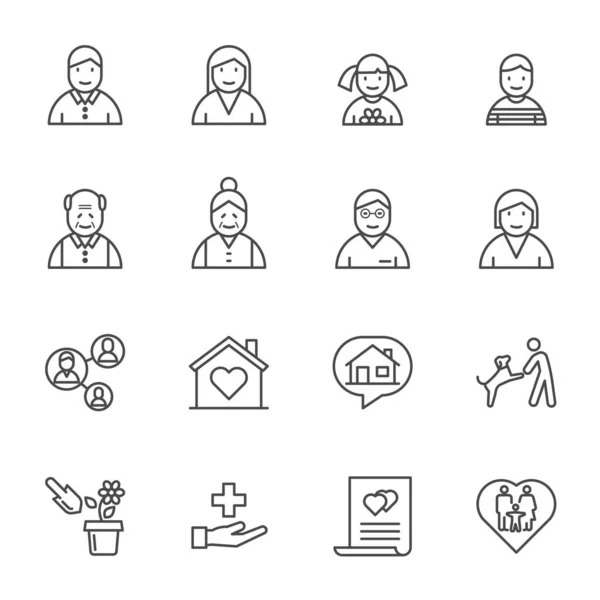 Family Relationship Icons Set Vector Classic Thin Line Icons — Stock Vector