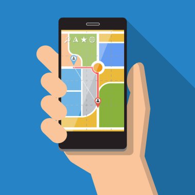 hand holding tablet pc with navigator screen application