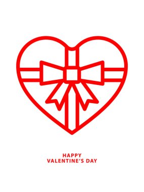 Happy Valentine's Day card, red line heart shaped gift box