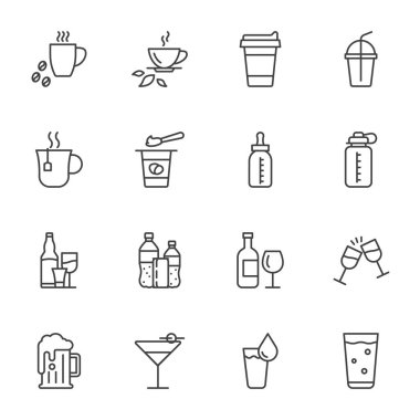 drinks icon set, vector simple thin line icons