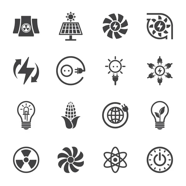 Ecología Poder Energía Icono Conjunto Icono Sólido — Archivo Imágenes Vectoriales