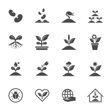 plant icon set, planting and care for trees,  solid icon