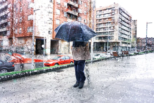People Umbrella Rainy Days Bilbao City Basque Country Spain — Stock Photo, Image