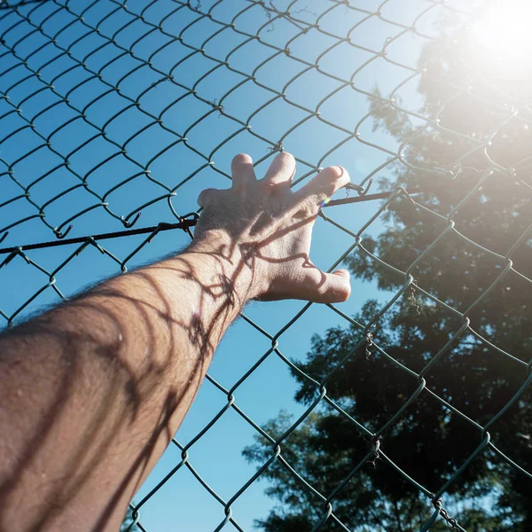 Χέρι Αρπάζοντας Ένα Μεταλλικό Φράχτη — Φωτογραφία Αρχείου
