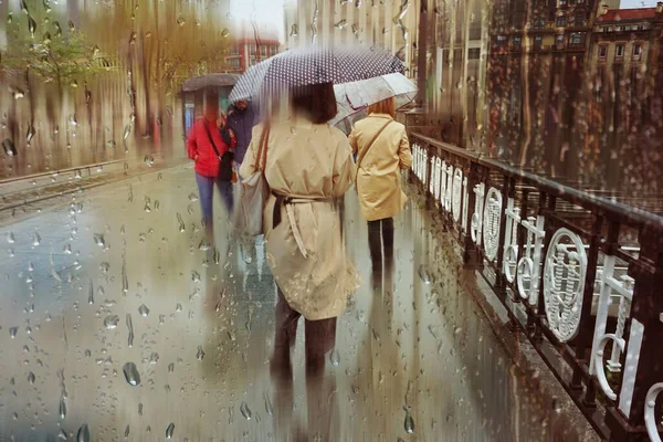 People Umbrella Rainy Days Winter Season Bilbao Basque Country Spain — Foto de Stock