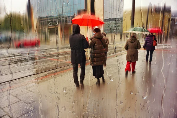 People Umbrella Rainy Days Winter Season Bilbao Basque Country Spain — Stock Photo, Image