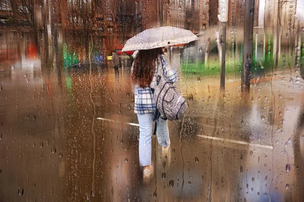 People Umbrella Rainy Days Winter Season Bilbao Basque Country Spain — Foto de Stock
