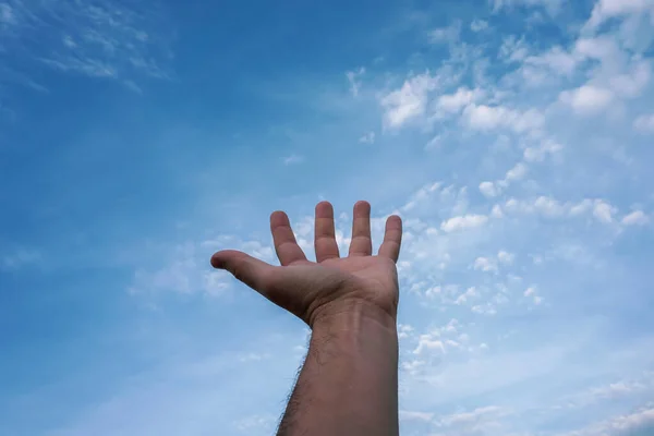 Hand Gesturing Blue Sky Feelings Emotions — Fotografia de Stock