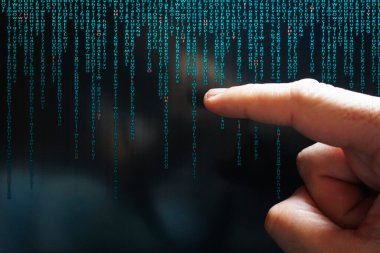 işaret parmağı dijital ekran, ikili kod 