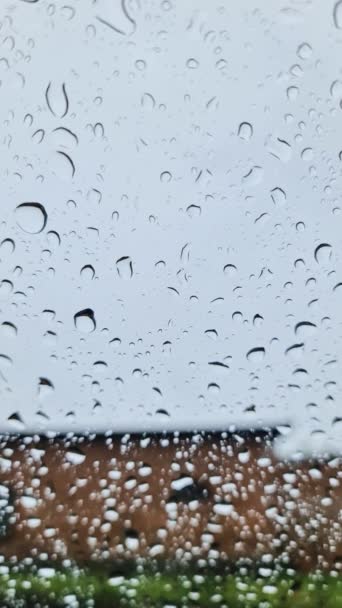 Ploaie Picături Rulează Fereastră Mașină Într Vedere Aproape — Videoclip de stoc