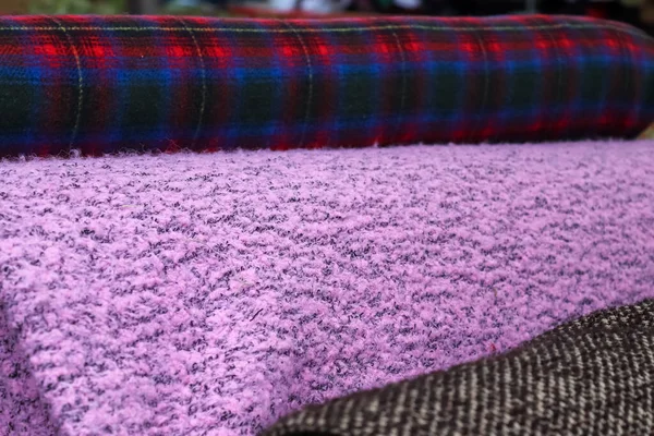 Samples Cloth Fabrics Different Colors Found Fabrics Market — 스톡 사진