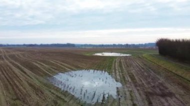Aerial video of a drone flying over agricultural land in northern Germany