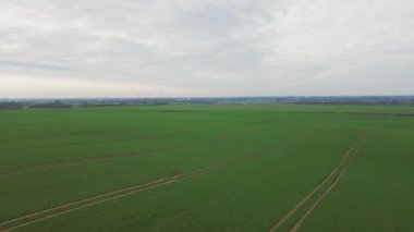 Aerial video of a drone flying over agricultural land in northern Germany