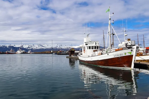 Husavik Ισλανδία Φεβρουαρίου 2023 Στην Ισλανδική Πόλη Husavik Τουριστικά Πλοία — Φωτογραφία Αρχείου