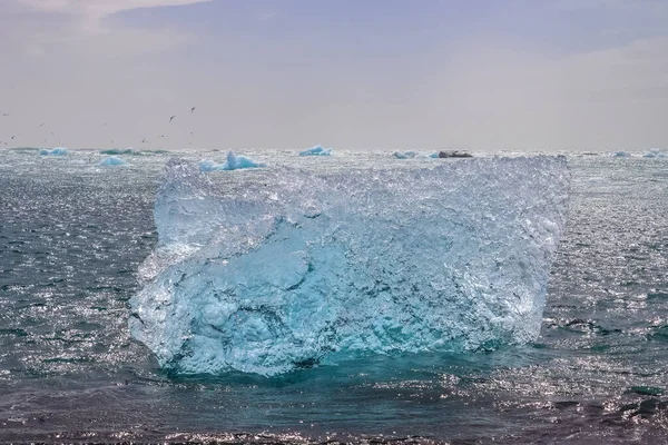 Diamond Beach Islanda Con Iceberg Blu Che Sciolgono Sabbia Nera — Foto Stock