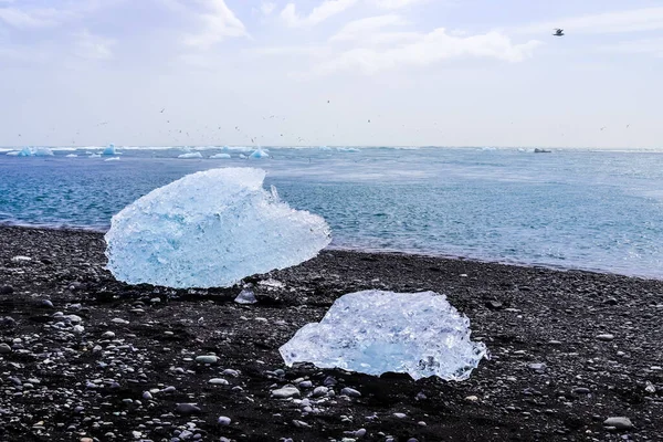 Diamond Beach Islande Avec Des Icebergs Bleus Fondus Sur Sable — Photo