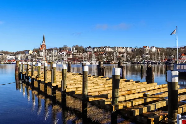 Flensburg Německo Březen 2023 Pohled Historický Přístav Flensburg Některými Loděmi — Stock fotografie