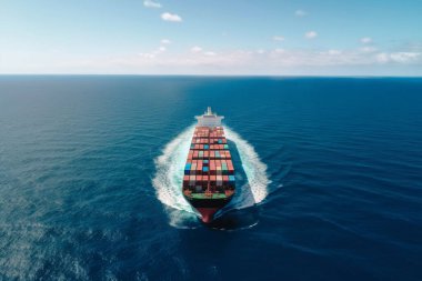 Drone view of a huge container ship in the ocean clipart