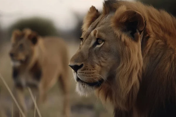 Ein Männlicher Löwe Und Eine Löwin Hintergrund — Stockfoto