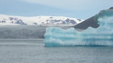 İzlanda, Jokulsarlon Gölü, İzlanda 'daki Buzul Gölünde yüzen Turkuaz buzdağları.