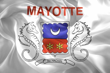 Bir Mayotte bayrağının 3 boyutlu görüntüsü - gerçekçi kumaş bayrağı sallama.