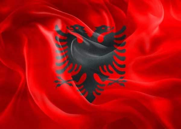Albanien Flagge Realistisch Schwenkende Stofffahne — Stockfoto
